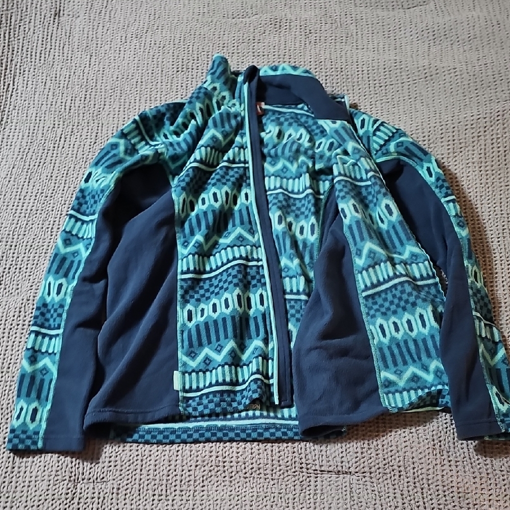 Kari Traa Nordic Print Full Zip Jacket Women’s Large Blue Teal Athletic Fleece - Picture 10 of 13
